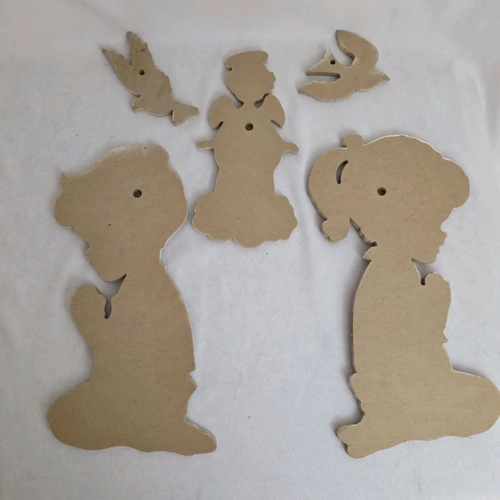 VTG 50s Dolly‎ Toy Boy & Girl Praying Angel Doves Wall Decor Evening Prayer